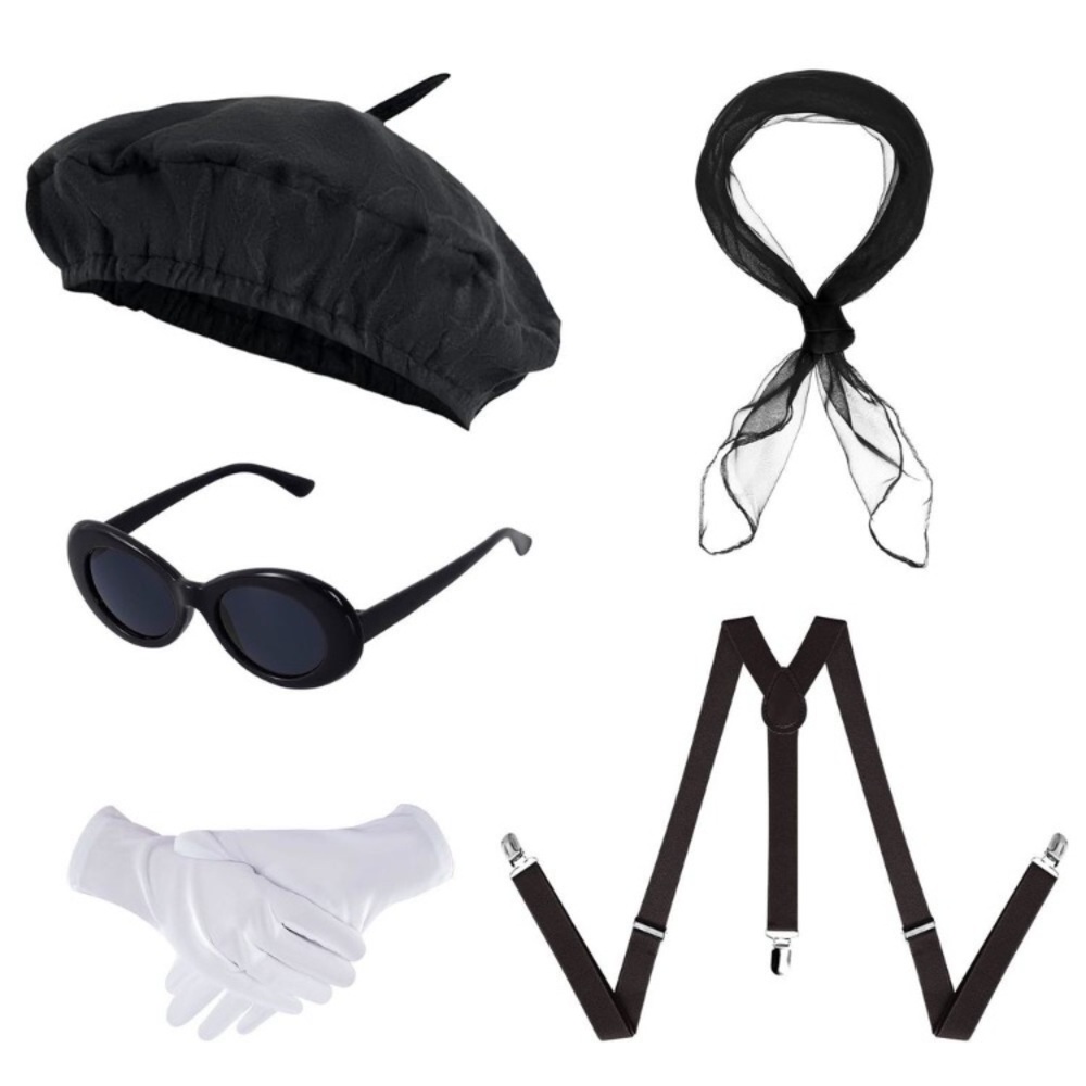 5pcs French Beret Hat Set Mime Costume Accessoriess For Women Halloween French💫